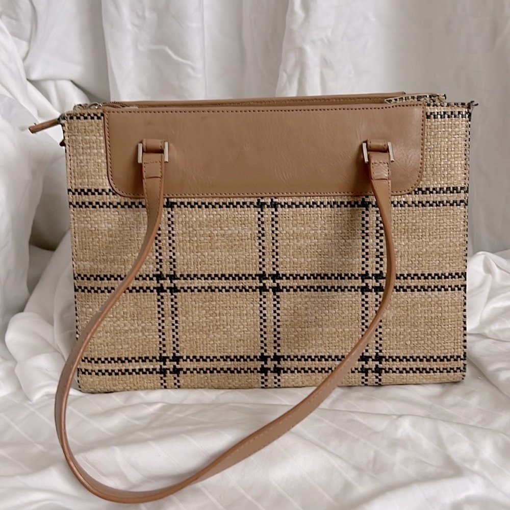 Small bag , says Kate spade but I think it’s faux tan plaid